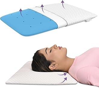MY ARMOR Ventilated Cool Gel Memory Foam Pillow Ultra-Thin Size of 2.5 Inch Thickness, Orthopedic Pillow for Sleeping & Neck Pain Relief with Checks Pattern Pillow Cover -Pack of 1