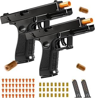 2Pack Soft Bullet Toys Gun - Semi-Automatic Handgun with Shell Ejection and Auto Rebound, Outdoor Game Toy Foam Blasters & Guns for Boys Girls Halloween Christmas Birthday Gifts (Black+Black)