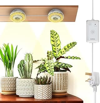 – Dimmable Puck Grow Light for Indoor Plants, 150W Equivalent Full Spectrum LED Plant Lamp with Timer 4H/8H/12H, 4 Level Brightness, Ceramic Tech for Seedlings Flowers Succulents - White