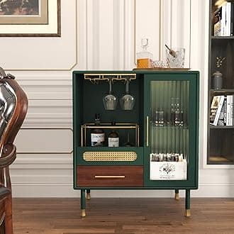 ARTPOWER Modern Coffee Bar Cabinet with Wine Glass Rack and Drawers, Green Liquor Cabinet with Pull-Out Wine Storage for Kitchen, Dining Room, Living Room | Wine Glass Rack, Drawers