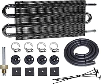 Transmission Oil Cooler Kit, Aluminium alloy Radiator with 5/16" Tube and Hose Mounting Kit(Black) (4 Pass)