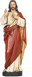 BC Catholic Sacred Heart of Jesus Statue, Catholic Figurine, Religious Gift, 14.75" H, Handmade by Buildclassic