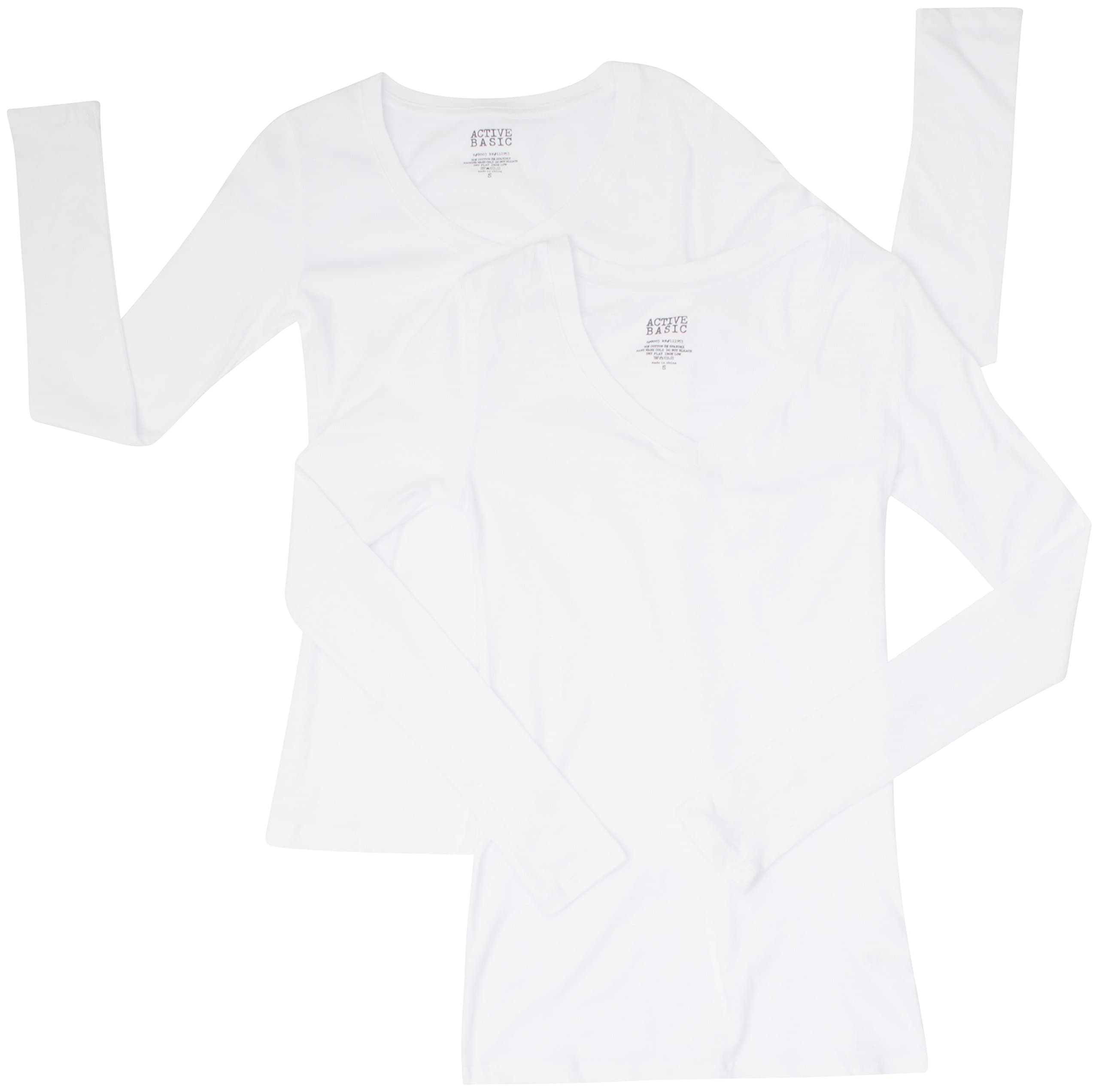 2 Pack Active Basic Women's Basic Long Sleeve V-Neck Tee Med White, White