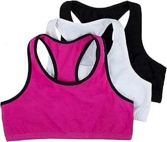 Fruit of The Loom Girls 3 Pack Cotton Built -Up Stretch Sports Bra in Everyday Colors