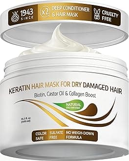 VITAMINS hair cosmetics Keratin Hair Mask - Protein Repair Keratin Treatment - Deep Conditioner for Dry, Damaged, Curly, Straight & Frizzy Hair with Biotin, Collagen & Castor Oil - 13.5 Fl Oz