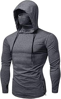 Mens Gym Thin Hoodie Long Sleeve Hoodies With Mask Sweatshirt Hooded Tops (Color : Grey, Size : Medium)