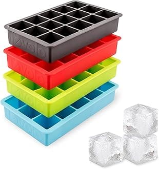 Tovolo Silicone Ice Cube Tray Set of 4 Perfect Cube Mold Trays, Dishwasher Safe BPA Free Food Grade 1 Inch Cube Trays, Charcoal Gray Cayenne Red Spring Green Stratus Blue Assorted Ice Cube Tray Molds