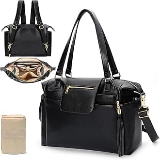 Omanmoli Diaper Bag Tote Leather Diaper Bag Backpack LargeBaby Diaper Bag 14 Diaper Bag Organizing Pouches,Changing Pad,Crossbody Strap,4 Insulated Pockets,Black