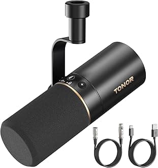 TONOR Dynamic Podcast Microphone, XLR/USB Mic for Recording, Streaming, XLR Cardioid Studio Mic with Quick Mute, 3.5mm Headphone Jack, Volume Control Microfono, 200 cm Cable, TD510