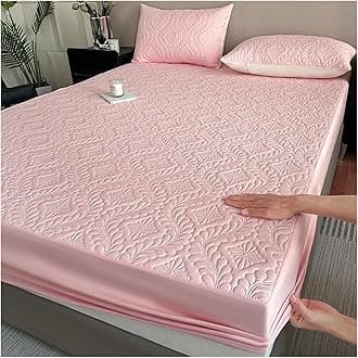 Waterproof Quilted Mattress Protector Breathable Bed Linen Mattress Cover No Pillowcase for Bedroom(Pink,160x200x30cm)