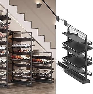 Pull-Out Shoe Rack Organizer for Closet Shoe Cabinet,Adjustable Height Retractable Metal Stackable Shoe Rack, Vertical Shelf Organizer for Small Bedroom Closet, Space Saving Storage, Black(80cm,5 Tier
