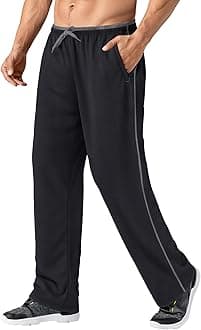 - Men's Lightweight Sweatpants Loose Fit Open Bottom Mesh Athletic Pants with Zipper Pockets