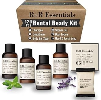 Hotel Soaps and Toiletries Bundle, Vacation Home Amenities Kit - 1.5oz Shampoo, Conditioner, Shower Gel, Lotion And 2 Bar Soaps - Travel Size (120 pc)