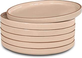 MORA Ceramic Flat Plates Set of 6-8 in - The Dessert, Salad, Appetizer, Small Lunch, etc Plate. Microwave, Oven, and Dishwasher Safe, Scratch Resistant. Kitchen Porcelain Dish - Chai