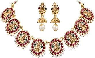 Shining Diva Fashion Latest 18k Gold Plated Traditional Temple Choker Necklace Wedding Party Stylish Jewellery Set for Women