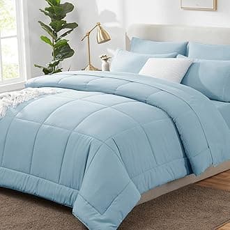 CozyLux Blue Comforter set Full Size Comforter Sets - 7 Pieces Bed in a Bag Set Light Blue, Bedding Sets Full with All Season Quilted Comforter, Flat Sheet, Fitted Sheet, Pillowcases, Light Blue, Full