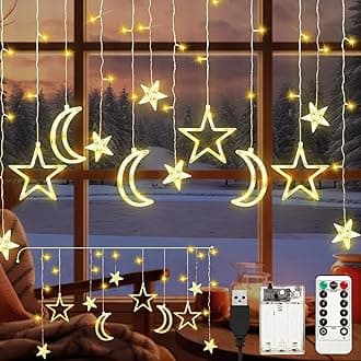 Ramadan Decorations Lights, Necomi 3.5M Bedroom Curtain String Fairy Backdrop Lights with Remote Control, 8 Lighting Modes, Ramadan String Light for Party Bedroom Outdoor