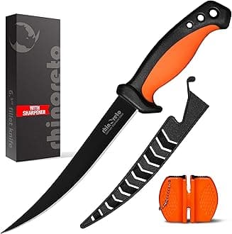 Rhinoreto Fillet Knife for Fish, Razor Sharp Flexible German Stainless Steel Blade 5-9 inch, Professional Knives for Filleting and Boning, with Non-Slip Handle, Protective Sheath and Sharpener set