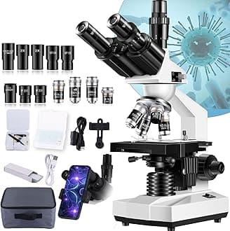 Compound Trinocular Microscope, Adult Microscope, Professional Laboratory Grade 40X-5000X Magnification, Dual Mechanical Stage with LED Lighting (Trinocular Microscope)