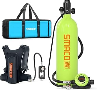 SMACO Mini Scuba Tank 2L Portable Mini Scuba Diving Tank Reusable Pony Bottle with 25-30 Minutes Backup Diving Air Tank Kit Diving Oxygen Cylinder for Underwater Exploration Rescue S700PLUS