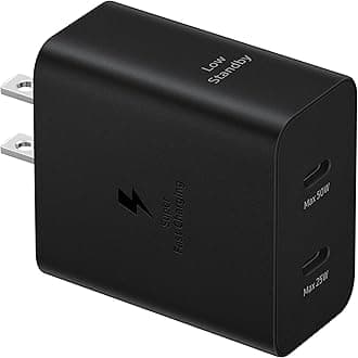 SAMSUNG 50W Duo Power Adapter Wall Charger, 2 Ports, Cable Included, Super Fast Charging 2.0 for Galaxy Phones, Tablets, USB Type C Devices, Low Standby Power Consumption, EP-T5020XBEGUS, Black