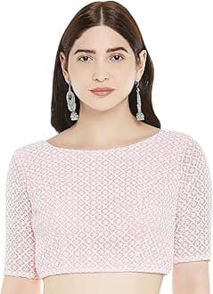 Studio ShringaarWomen's Chikankari Saree Blouse with Elbow Sleeves