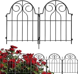 Samamixx Decorative Garden Fence, 19 Panels Iris Metal Decor Border Fencing 21ft(L) × 22in(H) Interlocking Wrought Landscape Edging with No-Dig Stakes for Yard Lawn Patio Flower Beds Landscaping