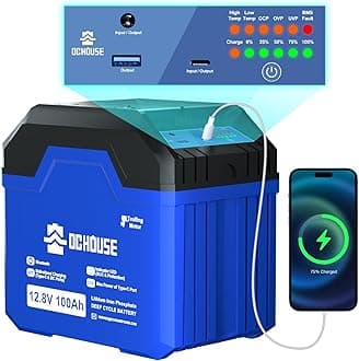 DC HOUSE 12V 100Ah Portable Lithium Battery, Upgraded 3.0 Lifepo4 Battery with SOC Light, Trolling Motor Marine with USB-A, DC Ports, Built-in 100A BMS, Up to 15000 Cycles