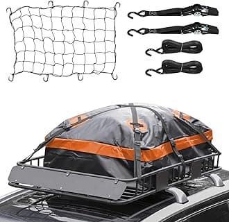 54" x 34" x 6" 200lb Heavy Duty Roof Rack Carrier Basket with Waterproof Bag, Cargo Net and Ratchet Straps, Universal Car Top Luggage Holder for SUV, Truck