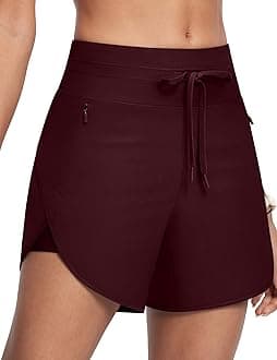 ISEEGZ Womens 5.5" Swim Shorts High Waisted Board Shorts with Pockets Quick Dry UPF 50+ Beach Shorts with Liner