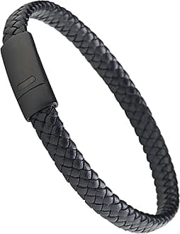LUXAR Men's Black Clasp Braided Leather Bracelet - Small,Black Clasp Leather