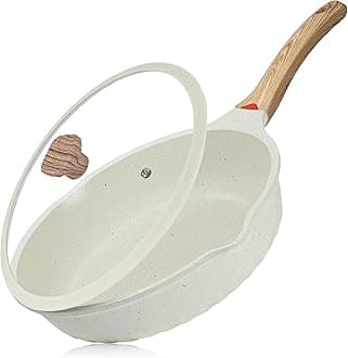 Vinchef Nonstick Skillet, 12 Inch, White Color, Deep Frying Pan, Stay Cool Handle, Skillet with Lid