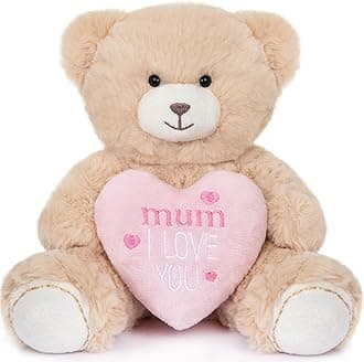 My OLi Plush Teddy Bear 7in Stuffed Animal with Pink Heart Toys Gifts for Mom Beige
