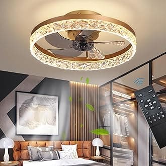 Quiet Ceiling Fans with Lights Remote Control, Modern Lighting Fan Ceiling Light LED Dimmable Ceiling Fan Lamps for Bedroom Living Room, Fan Reversible and 6 Speeds (Gold, 50CM)