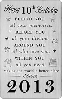 Gezxin Happy 10th Birthday Card for Girl Boy- Sweet 10 Year Yr Old Birthday Gifts for Her Him- Personalised 2014 ten Bday Presents Keepsake for Women Men Teen Girls Boys Teenager