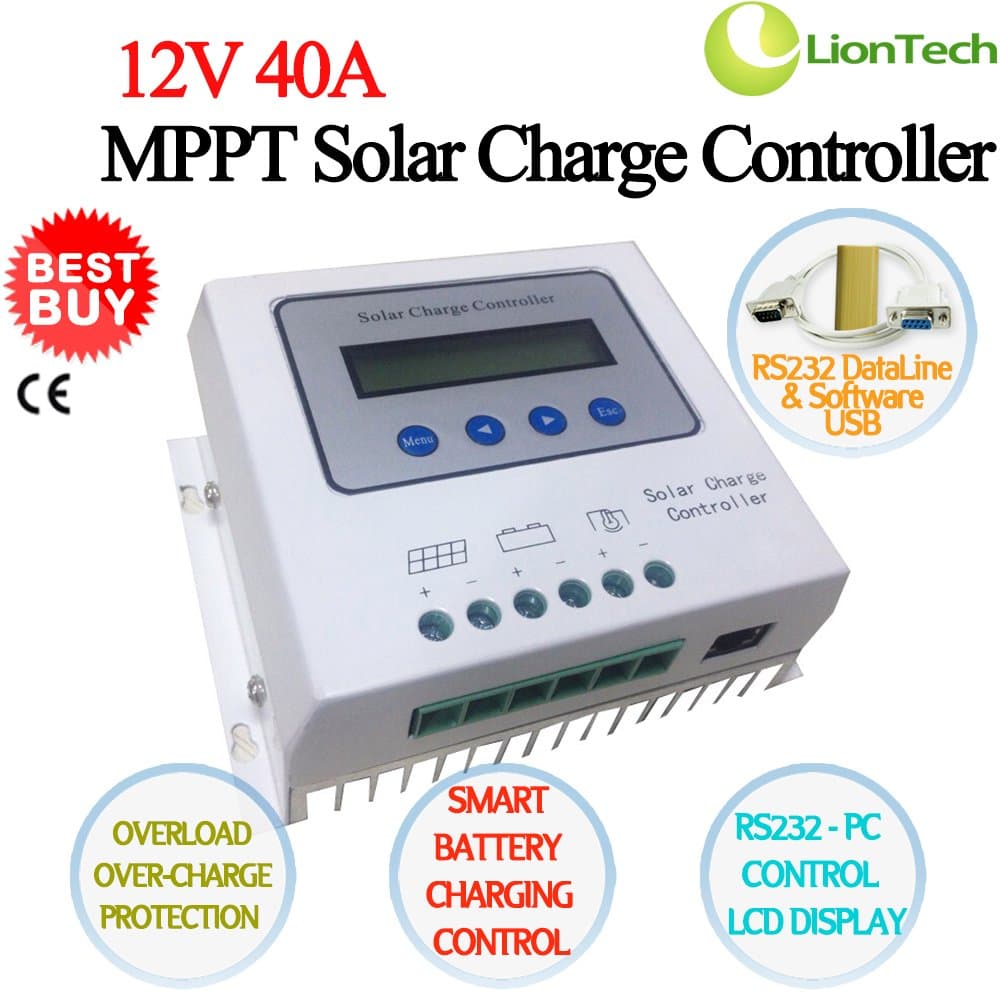 NEW 12V 20A/30A/40A High Efficiency MPPT Solar Panel Charge Controller Regulator Charger, Safe With LCD Display & RS232 PC Smart Control , CE (Current 40A)