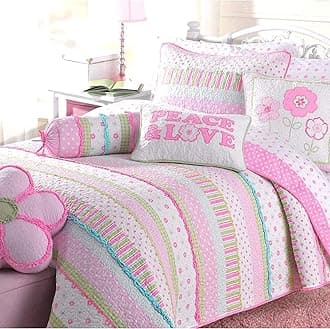 Pink Polka Dot Flower Girl 100% Cotton Reversible Quilt Bedding Set, Coverlet, Bedspread (Greta Pastel, Queen - 3 Piece: 1 Quilt + 2 Shams)