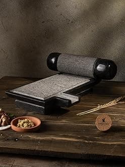 Handmade traditional Mortar & Pestle (sil bhatta) (Small (Black Stone) - (2-3 People))