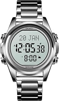 Digital Watch for Prayer Qibla Compass Hijri Calendar Bookmark City Selection Function Date Week Alarm Backlight 3ATM Men Azan Watches Wristband Men's Gifts