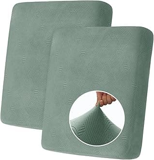 YEMYHOM Stretch Individual Cushion Covers Sofa Loveseat Seat Cushion Slipcovers Soft Couch Cover Replacement Striped Pattern Furniture Protector with Elastic Bottom (2 Pc Cushion Cover, Pea Green)
