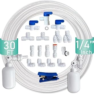 NSF Certified 1/4" O.D. Push to Connect Fittings for RO (Reverse Osmosis) Water Filter（with water float ball valve）19 pcs+30 feet 1/4" Water tubing.