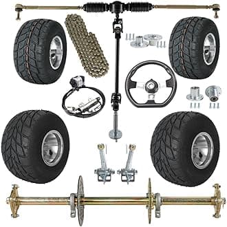 32" Racing Go Kart Rear Axle Complete Kit 5" Wheels Rain Tires Front Steering Assembly Brake 420 Sprocket for DIY Part ATV Quad Go Cart Drift Trike Karting Buggy Tricycle