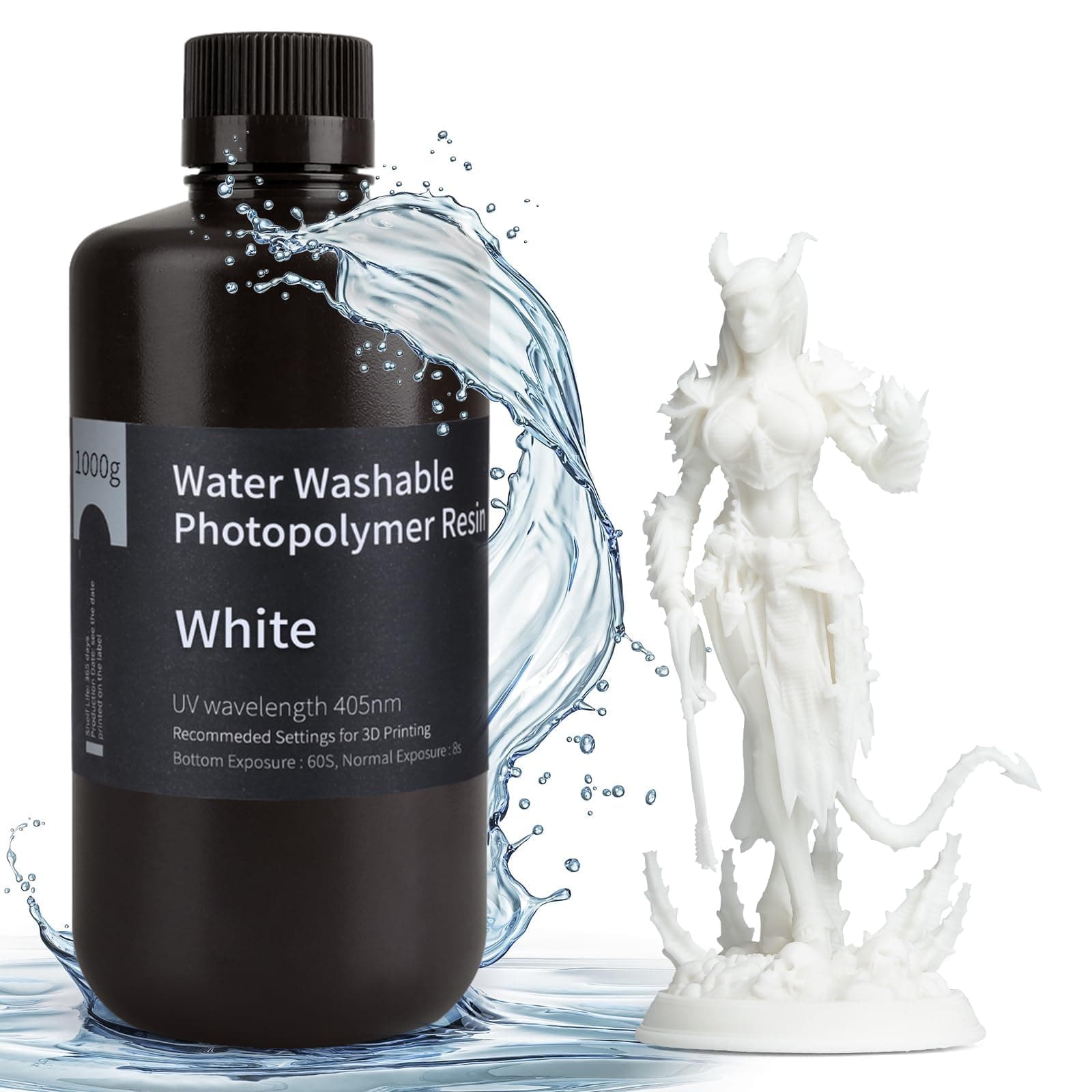 ELEGOO Water Washable 3D Printer Resin LCD UV-Curing Resin 405nm Standard Photopolymer Resin for LCD 3D Printing 1000Gram White