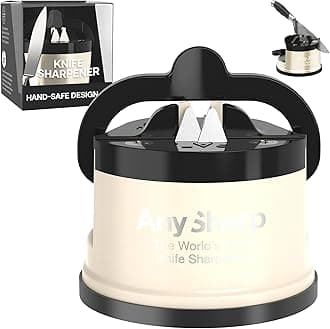 Pro – Hands Free Knife Sharpener - Easy to Use Sharpening Tool with PowerGrip Suction Base and 20-Degree Pre-Set Angle - for All Knives: Chef's, Serrated, and Hardened Steel - Cream