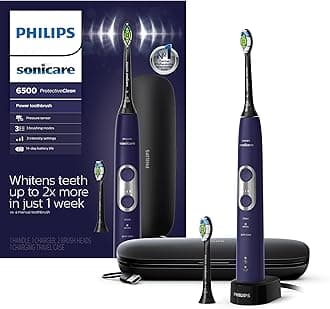 Sonicare Philips Protective Clean 6500 Rechargeable Electric Power Toothbrush with Charging Travel Case and Extra Brush Head, Deep Purple, HX6462/09