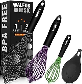 Walfos Set Of 3 Silicone Balloon Whisk, Heat Resistant Non Scratch Coated Kitchen Whisks For Cooking Nonstick Cookware, Balloon Egg Wisk Perfect For Blending, Baking, Beating. (Black/Purple/Green)