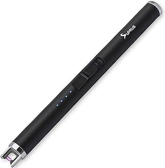 SUPRUS Lighter Electric Candle USB Type C Rechargeable Lighter with Upgraded LED Battery Display Safety Switch Flameless Plasma Windproof for Cooking BBQs Fireworks