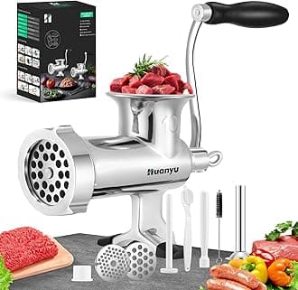 Manual Meat Grinder-Heavy Duty Stainless Steel, Hand Crank Grinding Machine for Sausages&Meat-Dishwasher Safe, Multifunctional-Perfect for Home Use&Outdoor with Chicken, Beef, Small Bone (NO10)