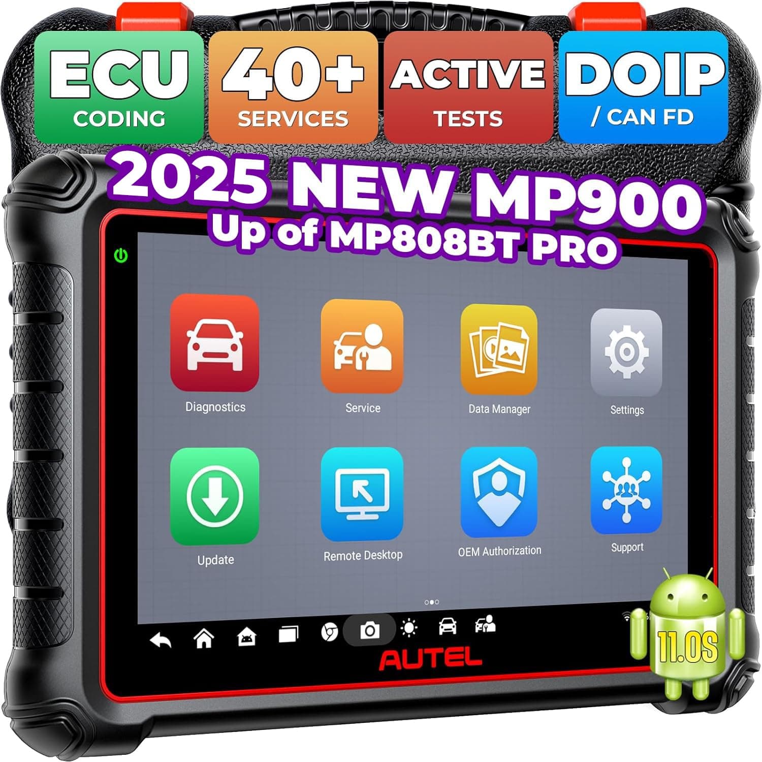 MaxiPRO MP900 Scanner, 2025 DoIP/CAN-FD MP900, Same as MP900BT, Upgraded of MP808BT PRO MS906BT MP808S DS808 MX900, Pro ECU Coding, 3000+Bidirectional, 40+ Services, Auto VIN, OS 11,FCA SGW