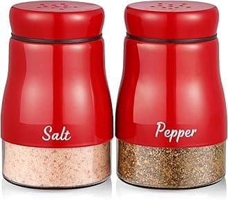 Red Salt and Pepper Shakers Set, Bivvclaz 5 oz Salt and Pepper Dispenser with Glass Bottom, Cute Salt and Pepper Shakers for Red Kitchen Decor and Accessories, Easy Filling